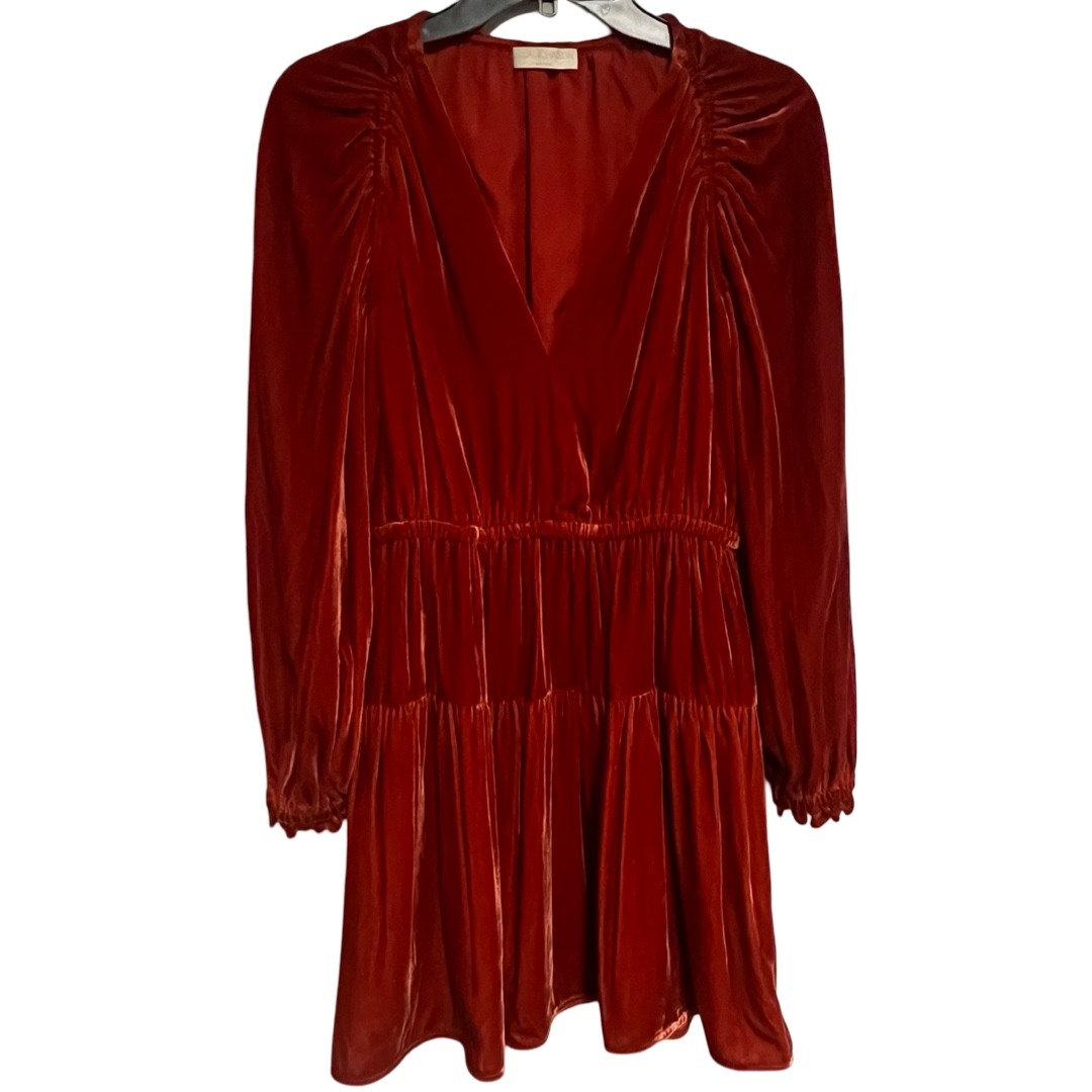 Ulla Johnson Rust Red Velvet Silk Blend Tiered Mini Dress Size 2